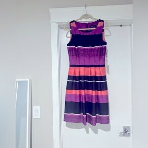 Ivanka Trump Pink Stripe Sleeveless Fit and Flare Dress
